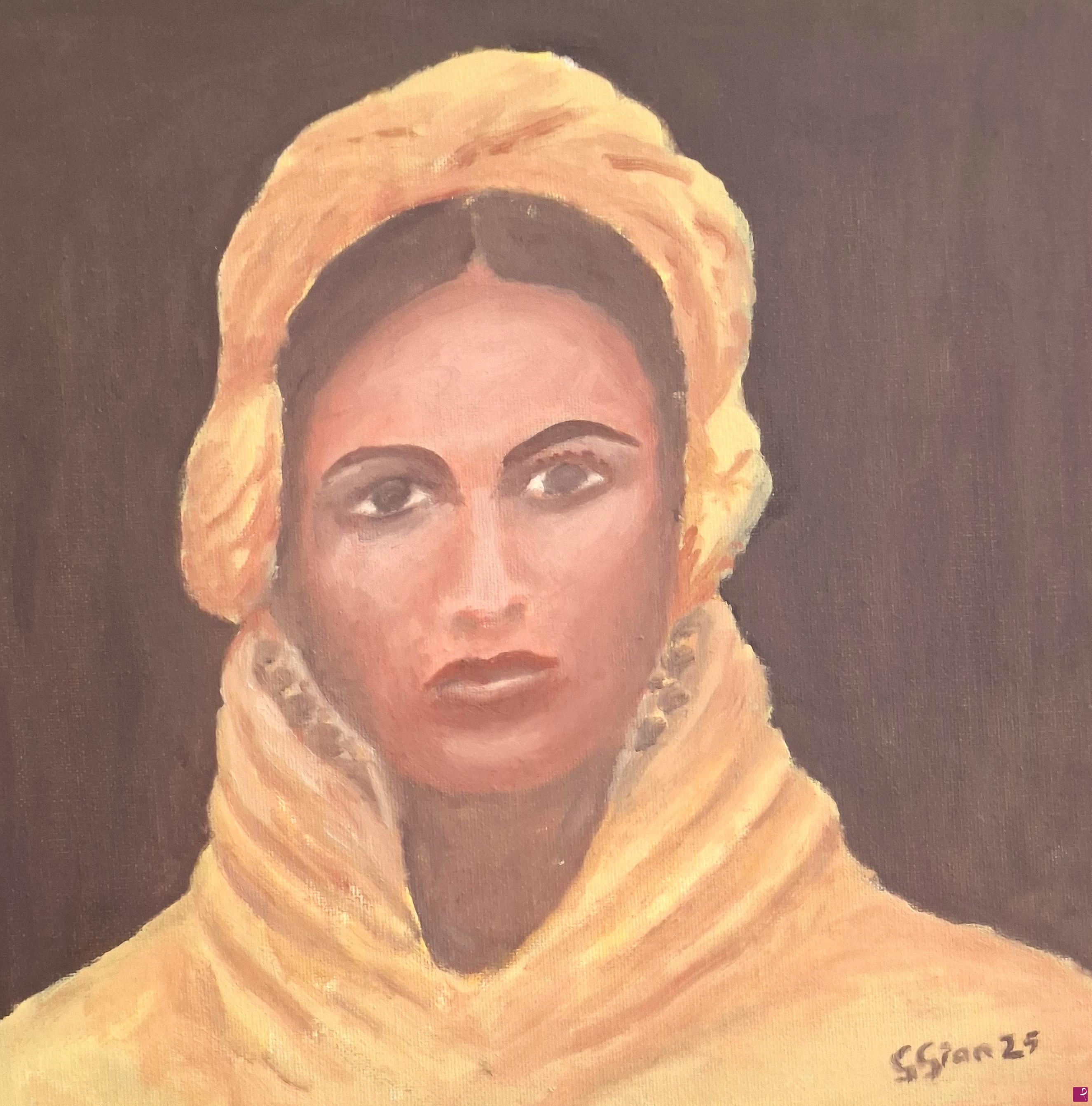quadri in vendita online - Girl with yellow scarf