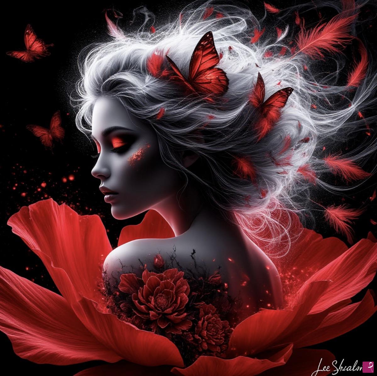 quadri in vendita online - Girl,flowers and butterflies 5