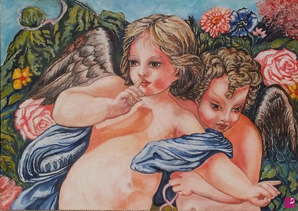 quadri in vendita online - Gli angeli nel giardino