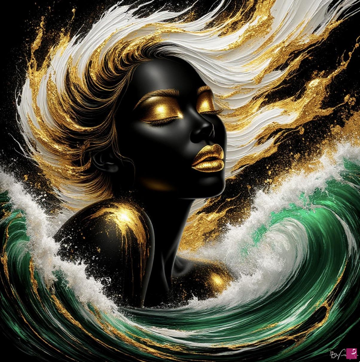 quadri in vendita online - Gold woman in sea waves 