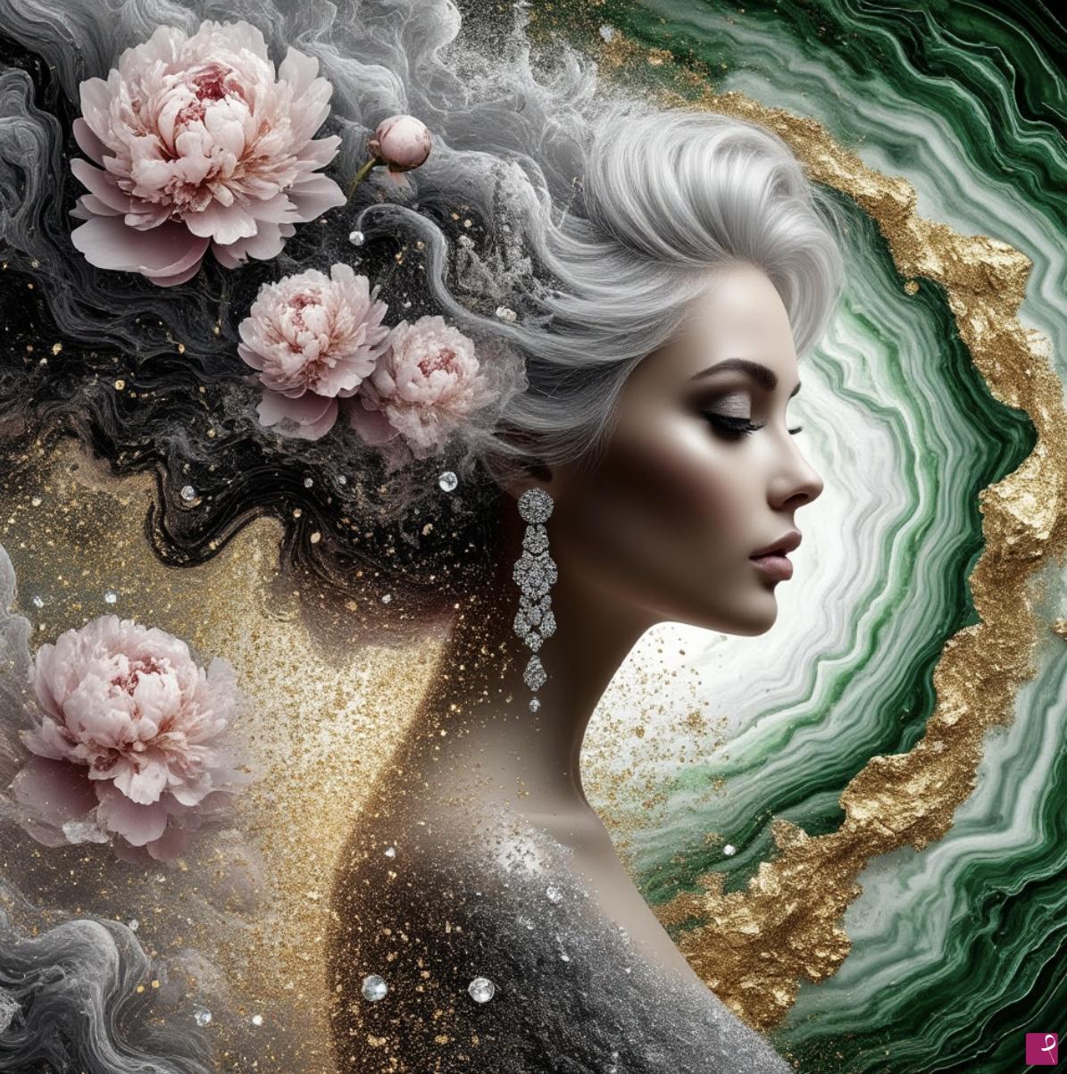 quadri in vendita online - Gold, woman with flowers in head