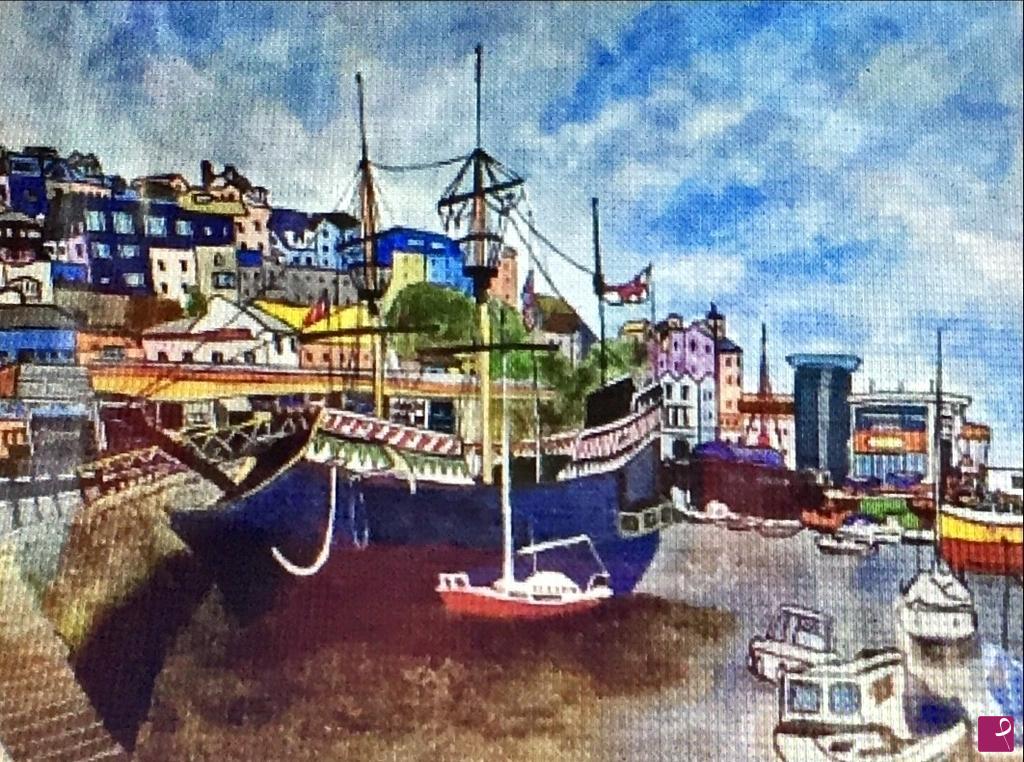 quadri in vendita online - Golden Hind nel porto di Brixham