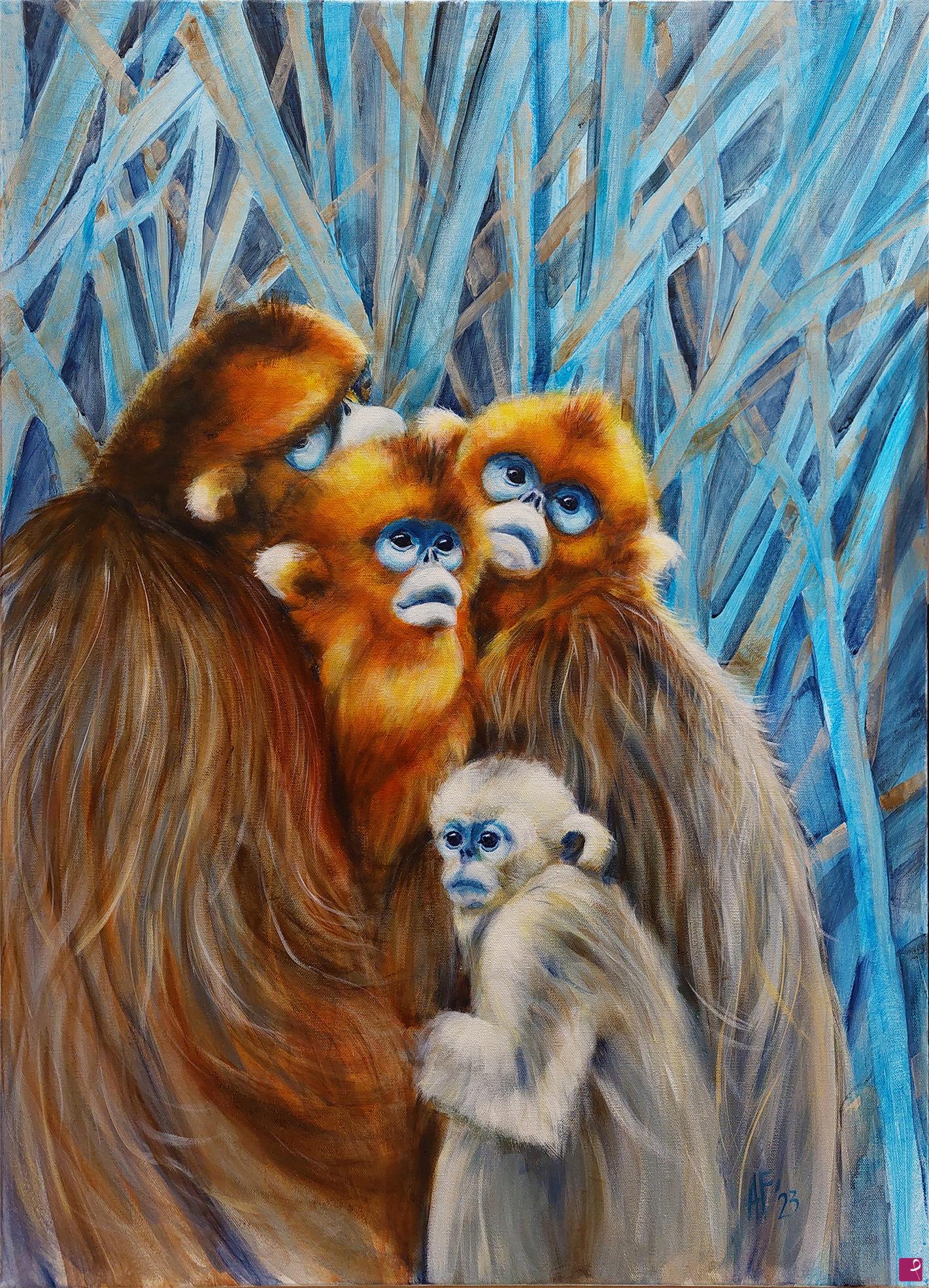 quadri in vendita online - Golden monkeys of the Asian peaks