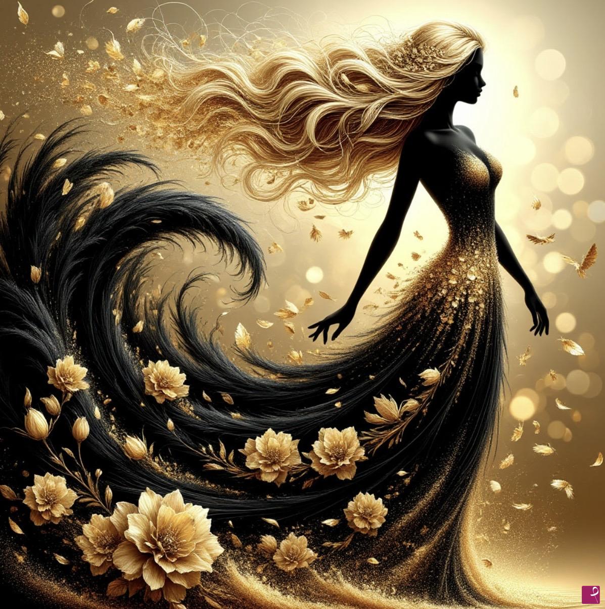quadri in vendita online - Golden woman, flowers 