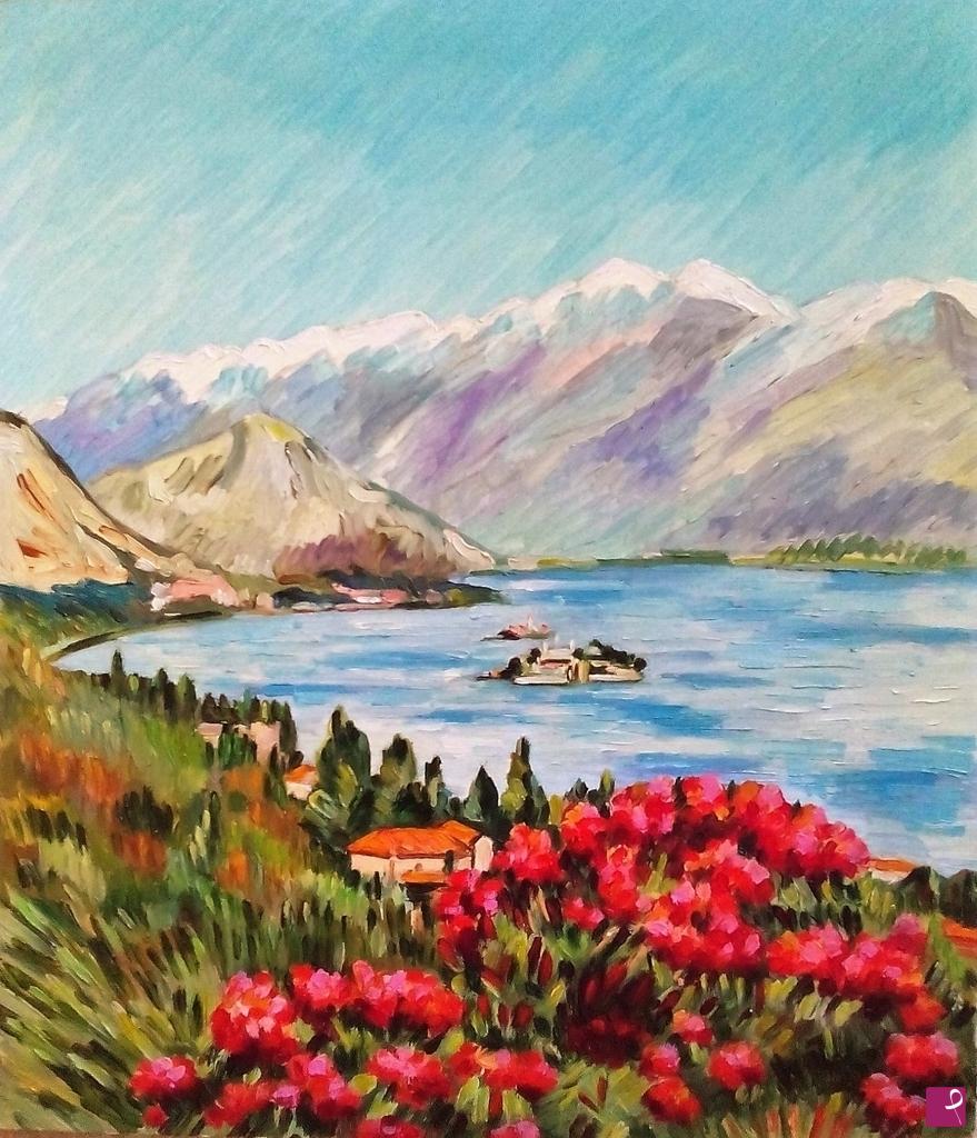 quadri in vendita online - GOLFO BORROMEO PANORAMA CON ISOLE E RODODENDRI (2013)