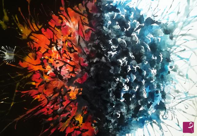 quadri in vendita online - Good and Evil Covid19 virus - Acrylics on canvas 70x50 cm (2020)