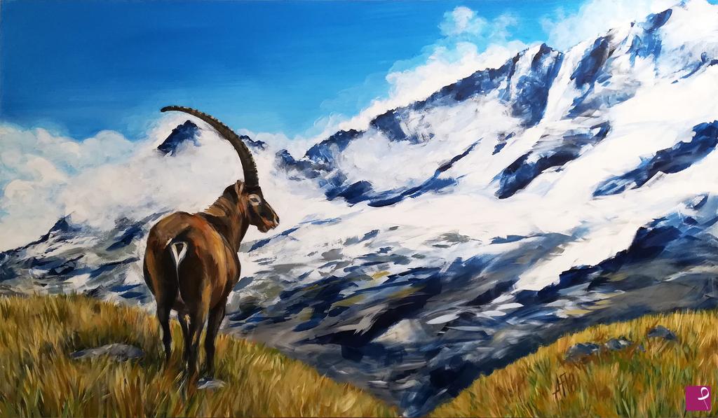 quadri in vendita online - Gran Paradiso - Panorama con stambecco