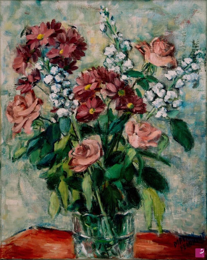 quadri in vendita online - Grande bouquet di fiori in vaso di vetro