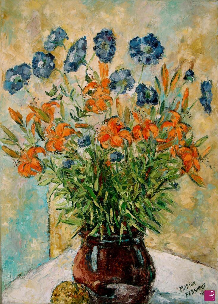 quadri in vendita online - Grande mazzo di fiori in vaso