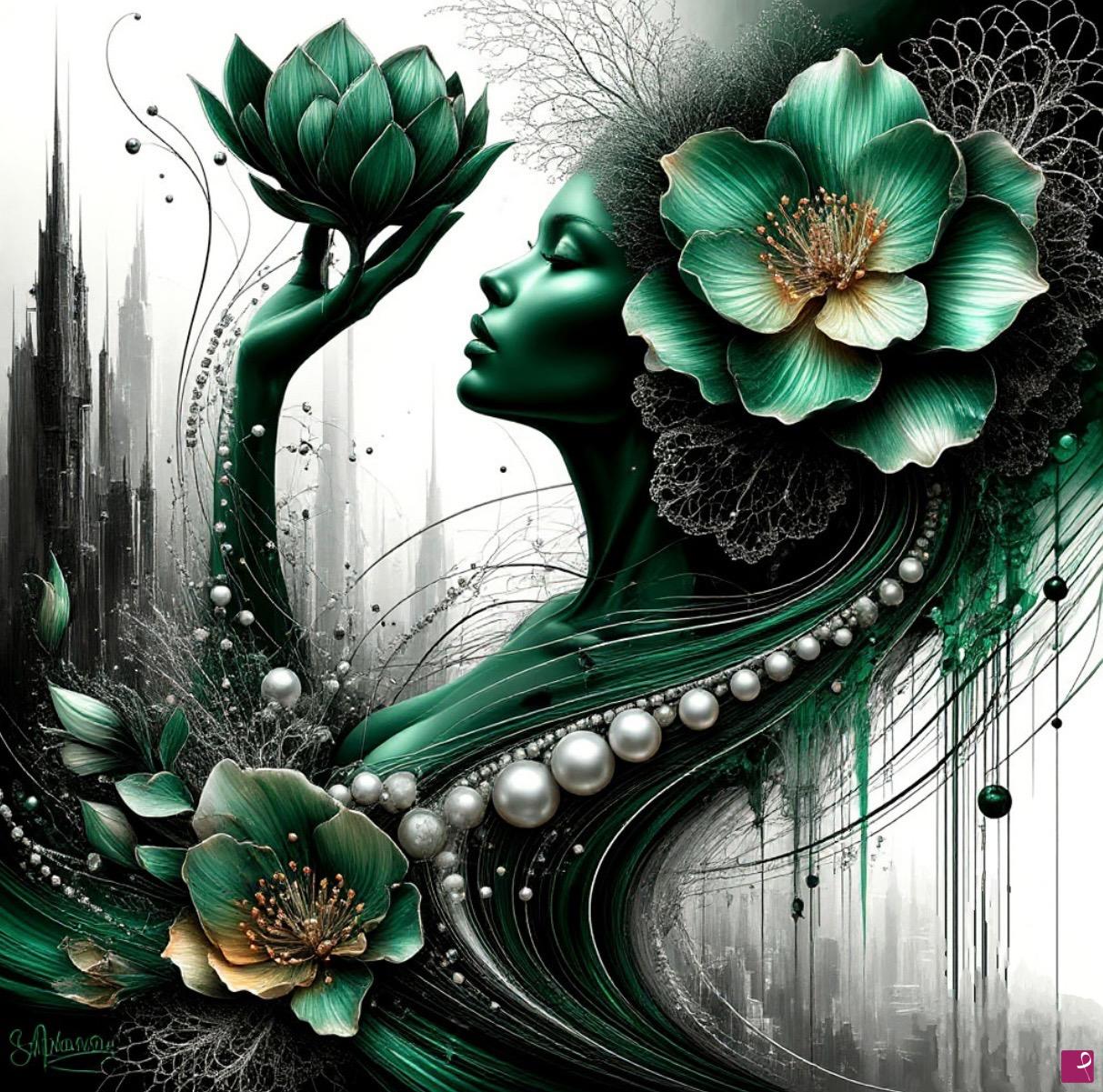quadri in vendita online - Green face lady 