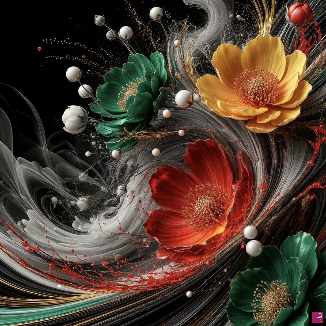 quadri in vendita online - Green, red, yellow flowers 