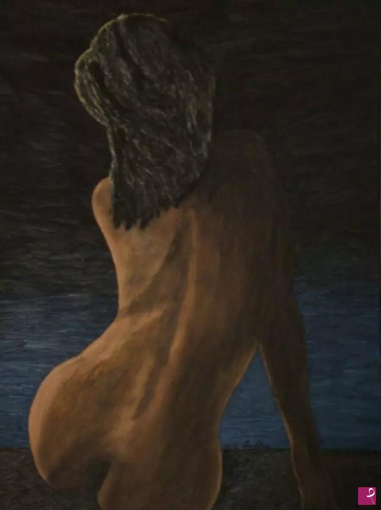 quadri in vendita online - Guardando il mare.      Mia Venere, guardi il mare ed esso ti ammira, rubando i colori dei tuoi occhi e l'impeto della tua sinuosa sensualità. 