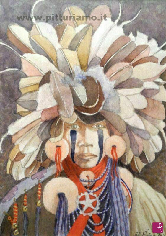 quadri in vendita online - Guerriero lakota piumato