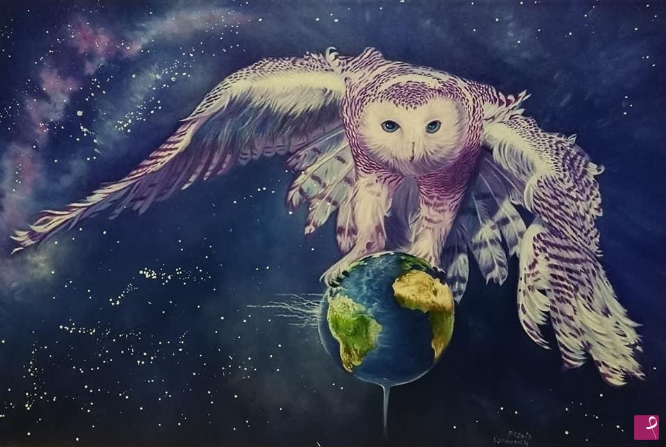 quadri in vendita online - Gufo che salva la terra