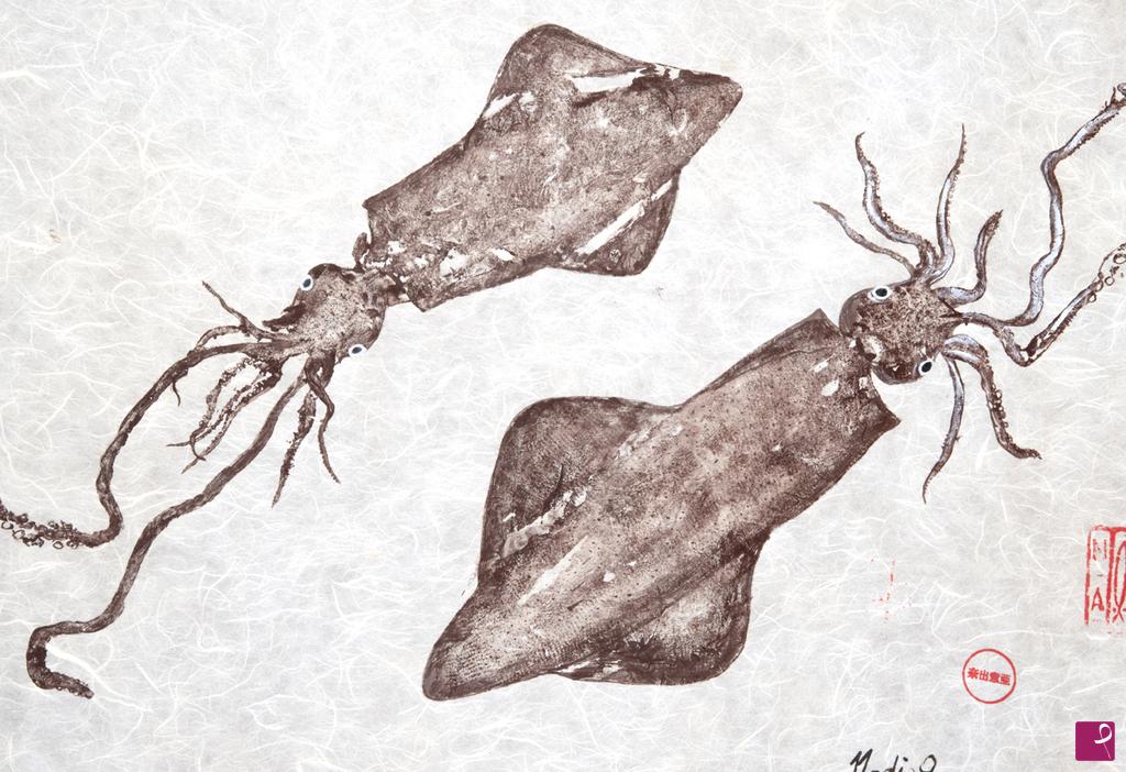 quadri in vendita online - Gyotaku Squids