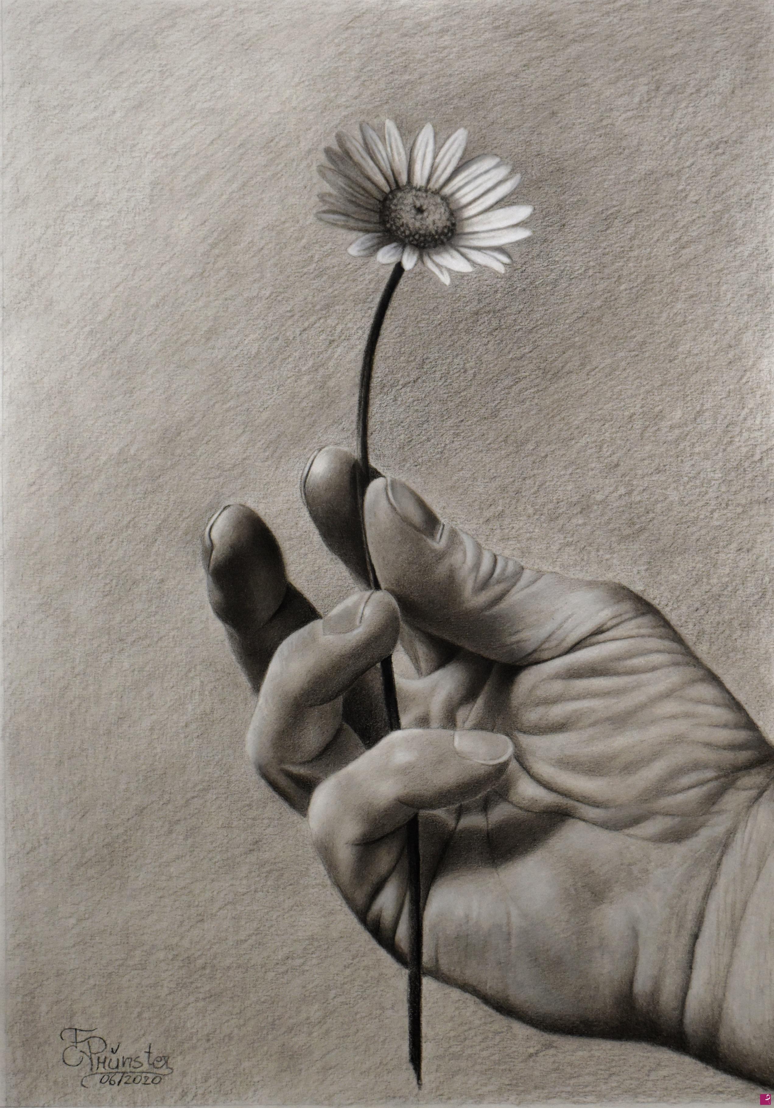 quadri in vendita online - Hand with daisy