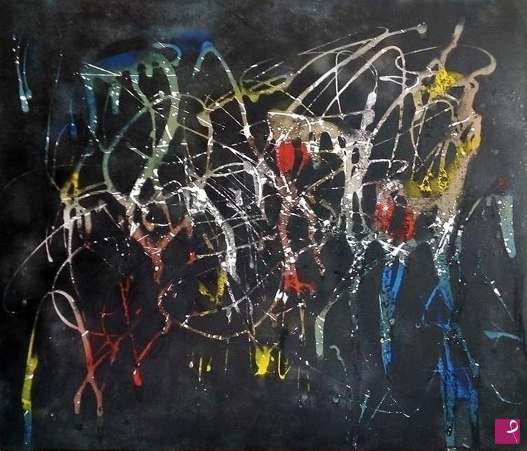 quadri in vendita online - Haruki Night  quadro astratto informale originale arte contemporanea dipinto masonite 106 x 90 cm Lovisi Valter