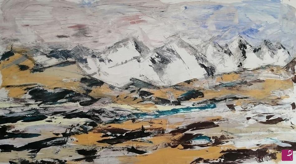 quadri in vendita online - HIMALAYA montagne dipinto su tela quadro moderno grande 150 x 80 Lovisi Valter 2021
