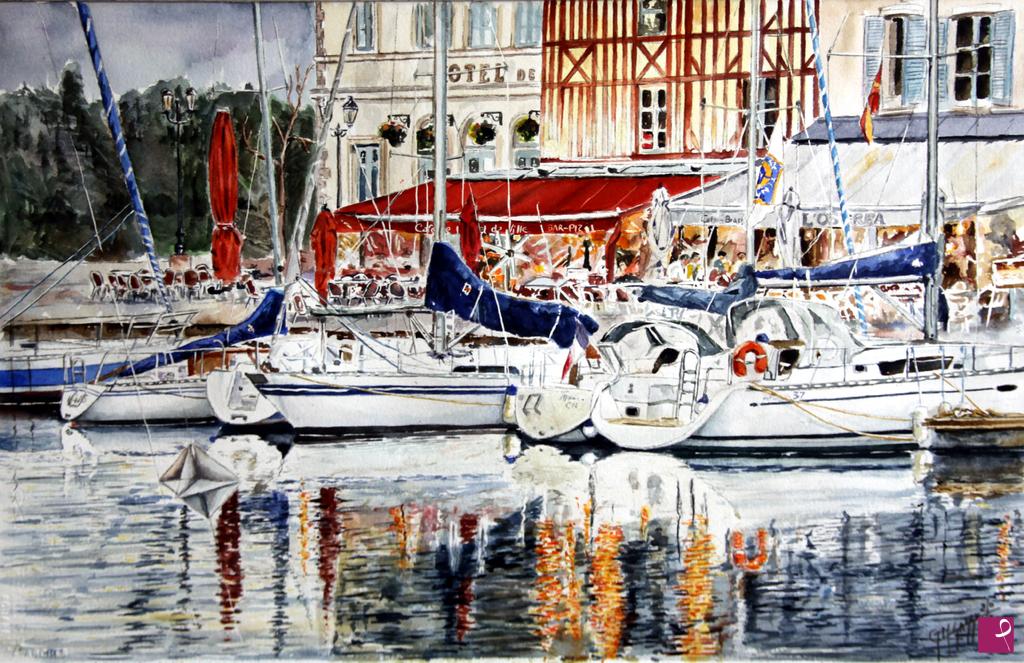 quadri in vendita online - Honfleur - Ormeggi lungo Quai Saint Etienne 