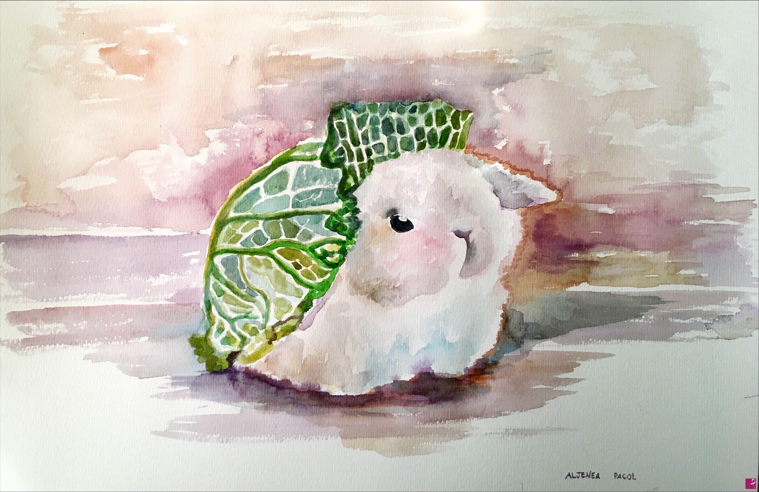 quadri in vendita online - Hood leaf wrapped a baby bunny