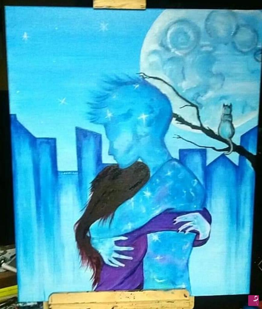 quadri in vendita online - Hug ( Charlie in the moon) 