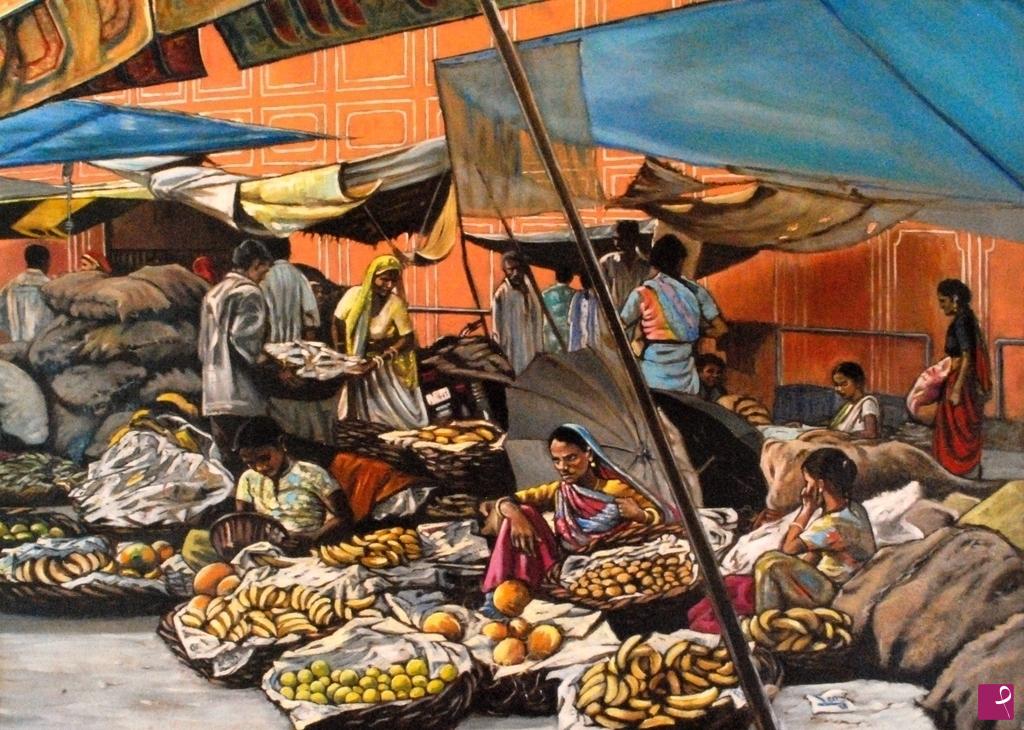 quadri in vendita online - I colori dell'India: mercato a Jaipur