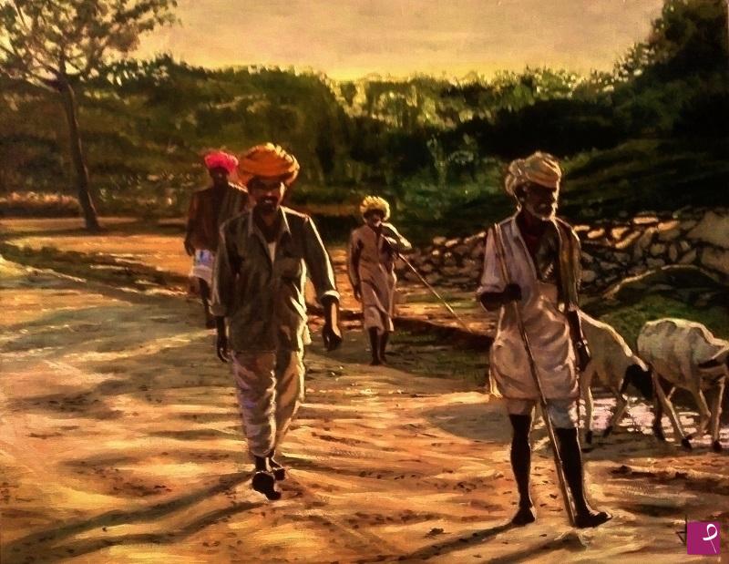 quadri in vendita online - I colori dell'India: Pastori a Jojawar