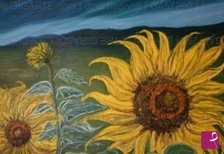 quadri in vendita online - I tre girasoli....dedicati a mio padre