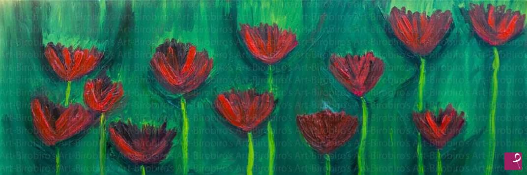 quadri in vendita online - "I tulipani" olio su tela 30x90