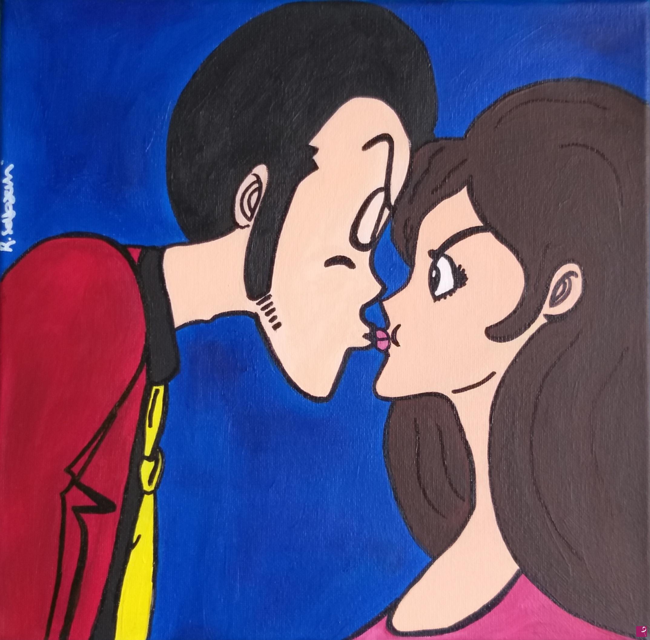 quadri in vendita online - "Il bacio di Lupin" acrilico su tela 30x30 