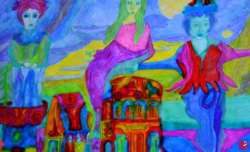 quadri in vendita online - IL BALLETTO DELLE SIRENE COSMICHE TRA I MONUMENTI DELLA CITTA' PERDUTA