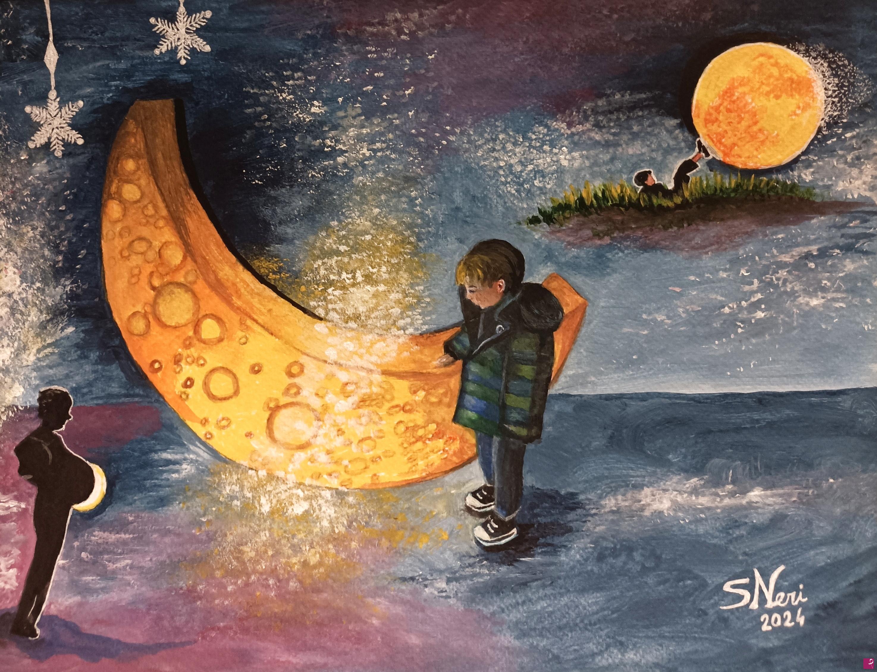 quadri in vendita online - Il bambino e la luna