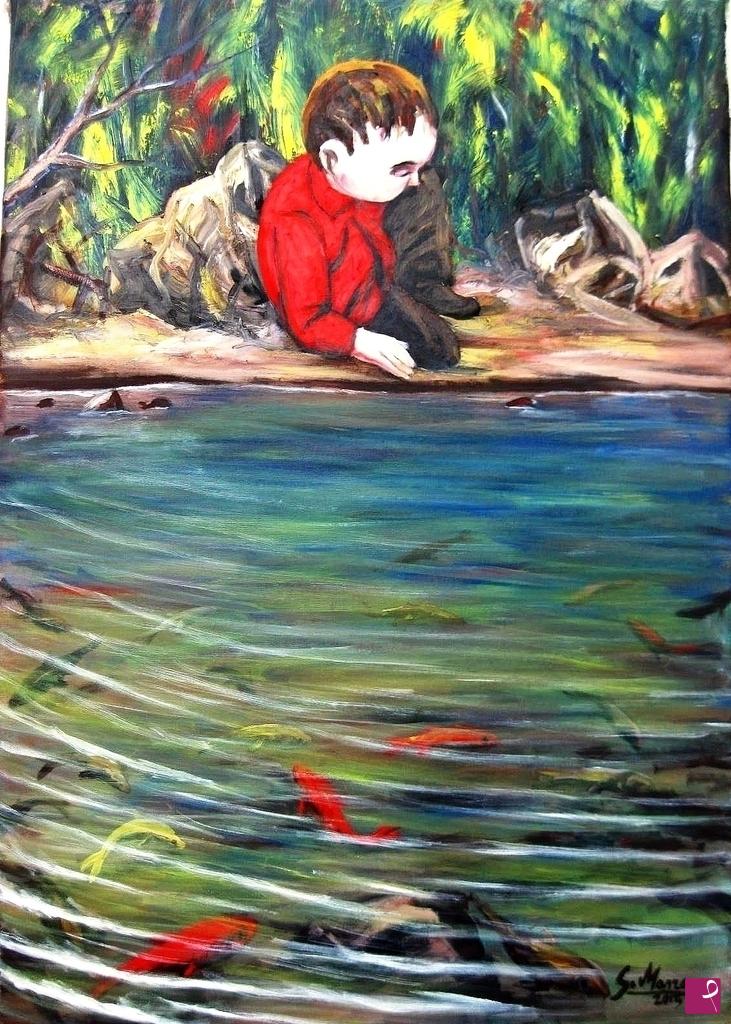 quadri in vendita online - "Il bambino in riva al fiume"
