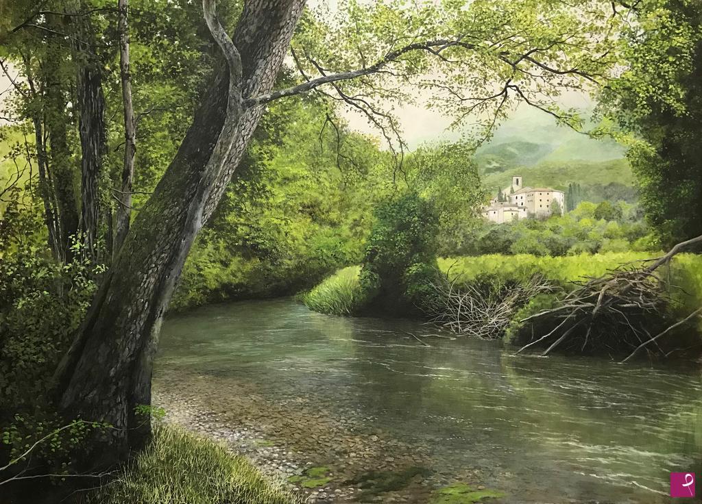 quadri in vendita online - Il borgo sul fiume Nera
