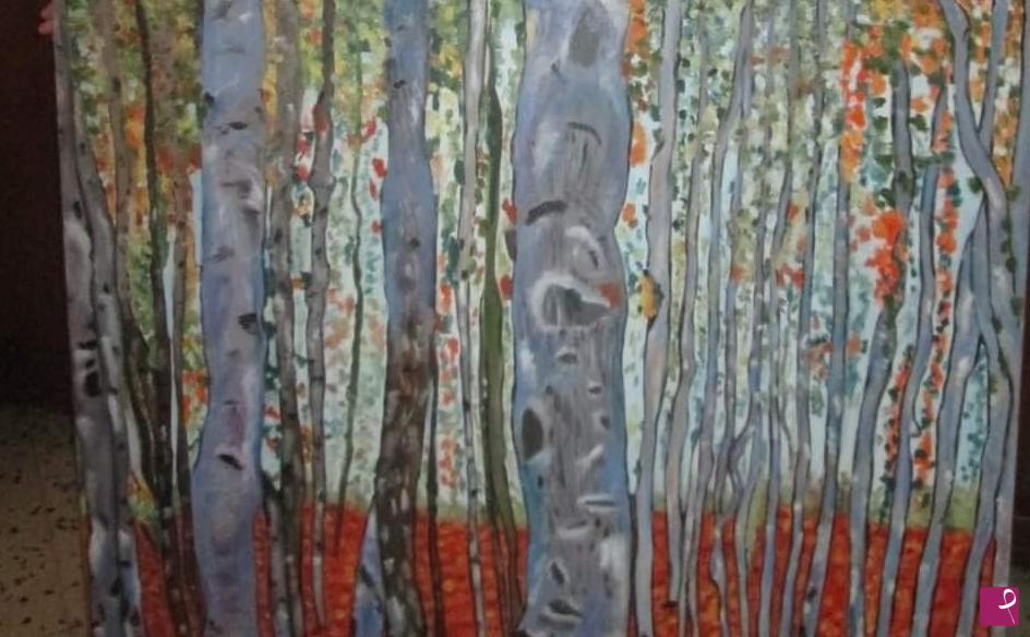 quadri in vendita online - Il bosco di betulle dipinto ad olio su tela copia di Klimt 