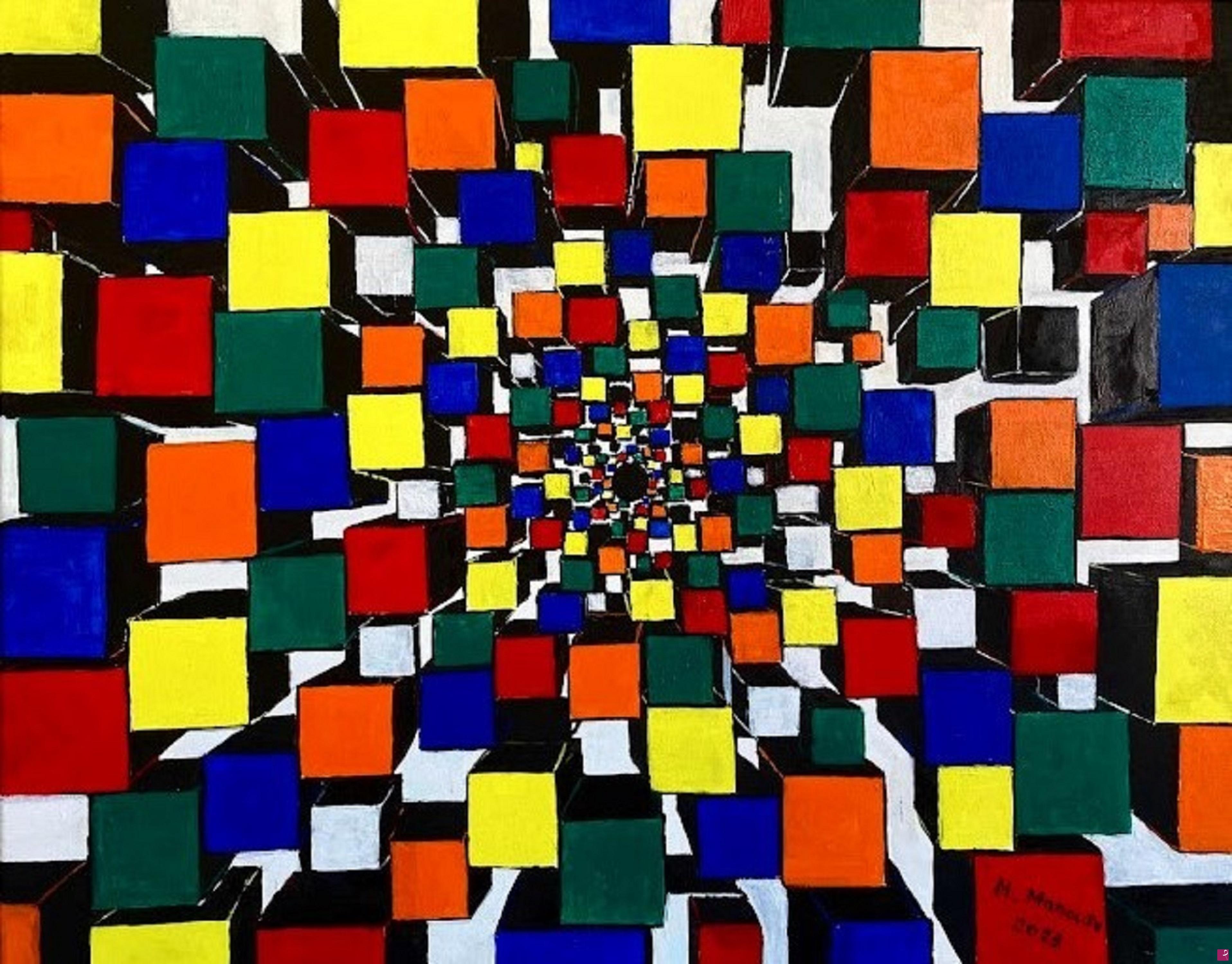quadri in vendita online - Il buco nero Cube (2023) olio su tela - cm 50 x 40