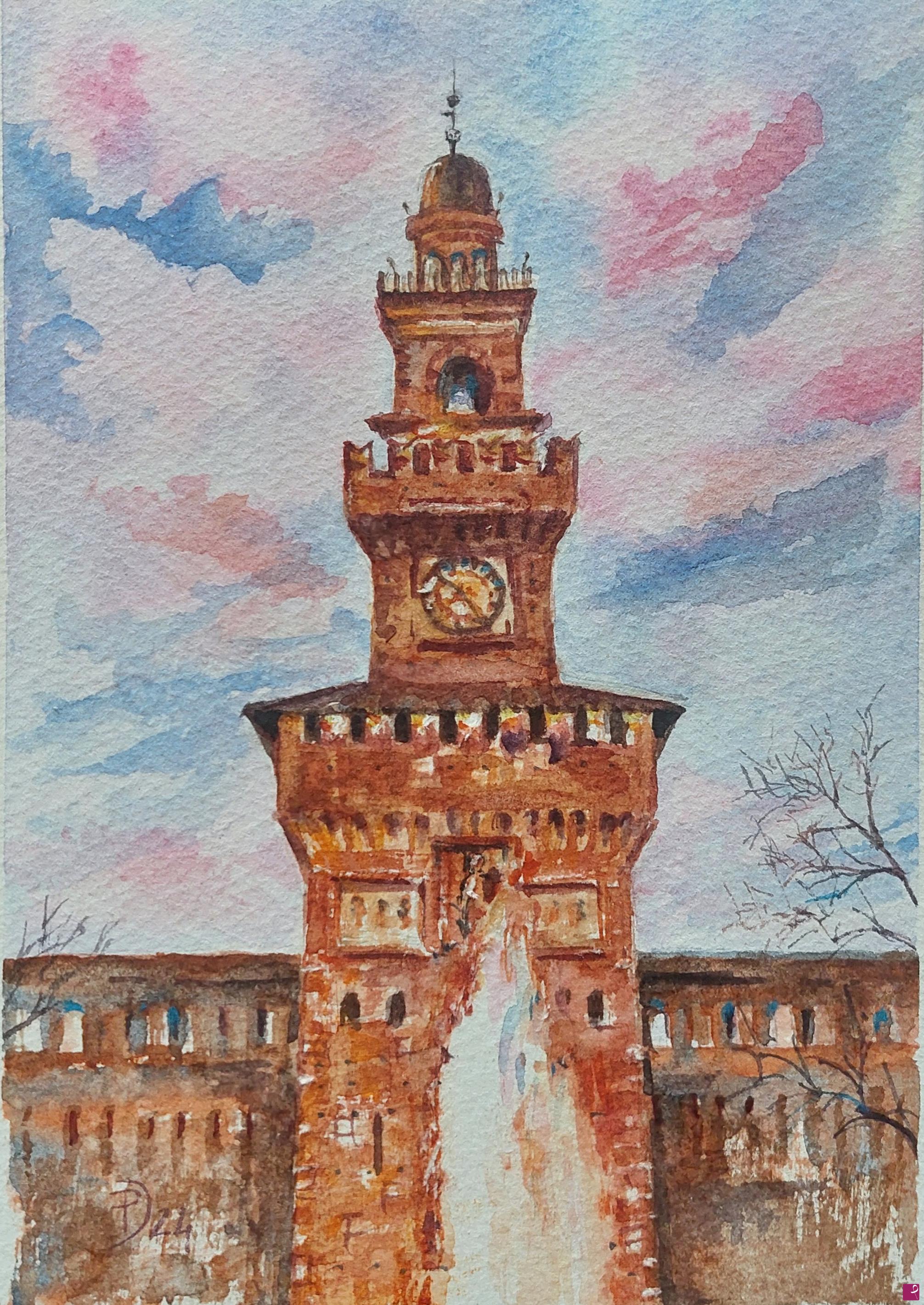 quadri in vendita online - Il Castello Sforzesco al tramonto
