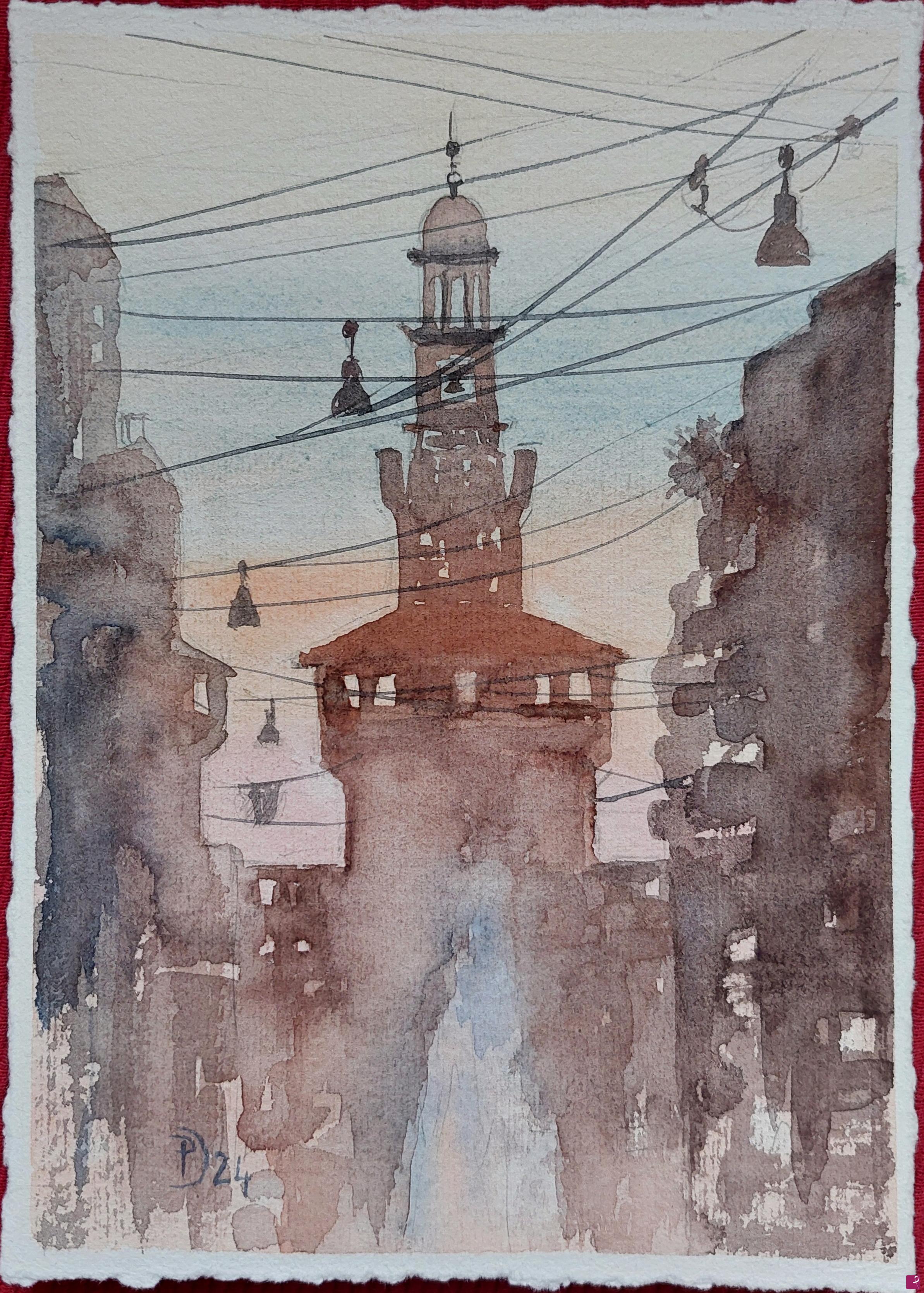 quadri in vendita online - Il Castello Sforzesco in controluce 