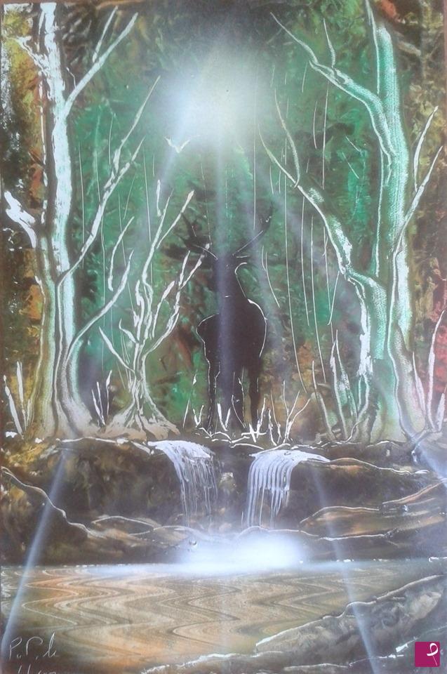 quadri in vendita online - Il cervo nel bosco dei sogni