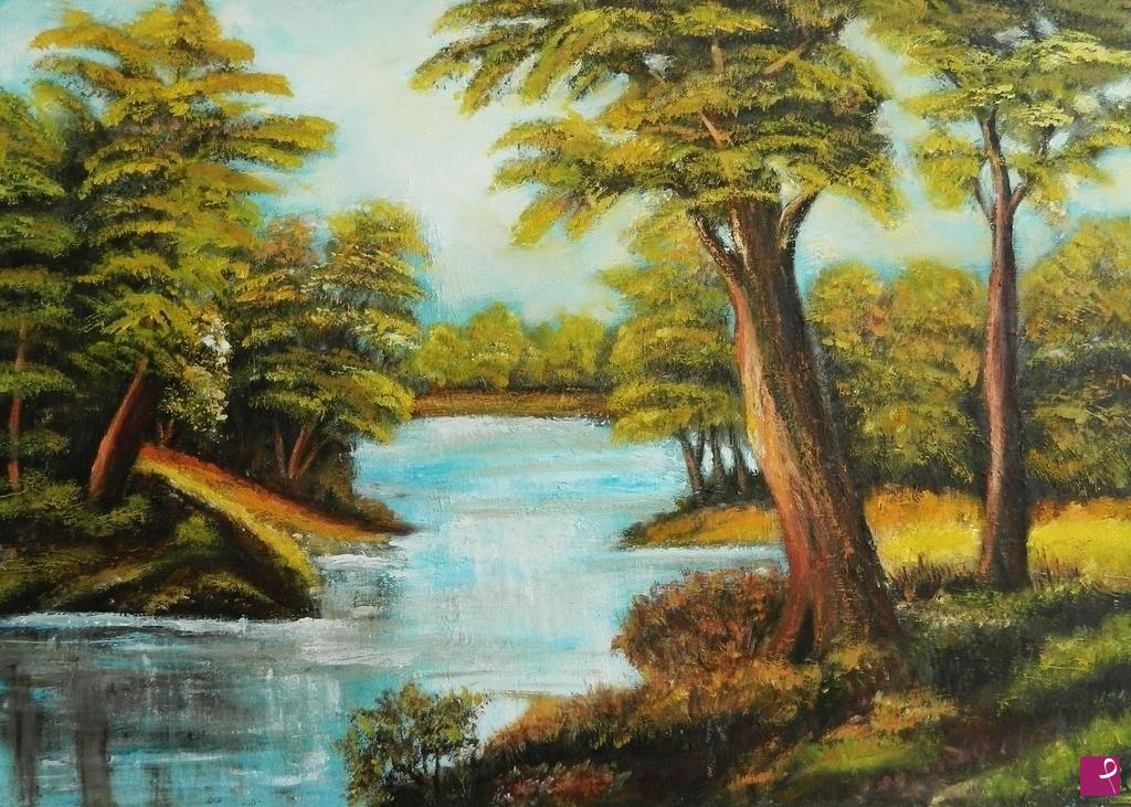 quadri in vendita online - Il fiume fra gli alberi