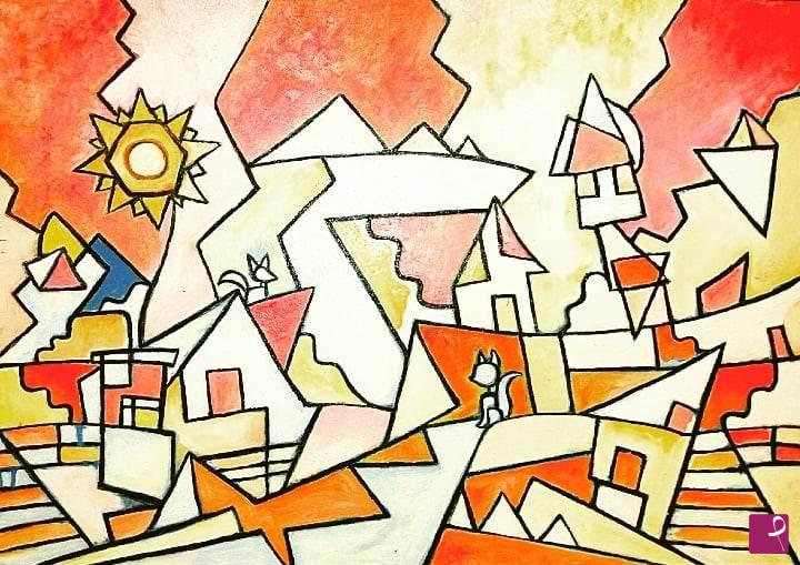 quadri in vendita online - il gatto la volpe e il girasole