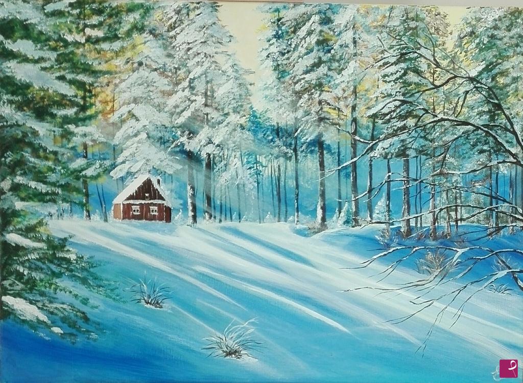 quadri in vendita online - Il gelo e il sole nella foresta coperta da neve