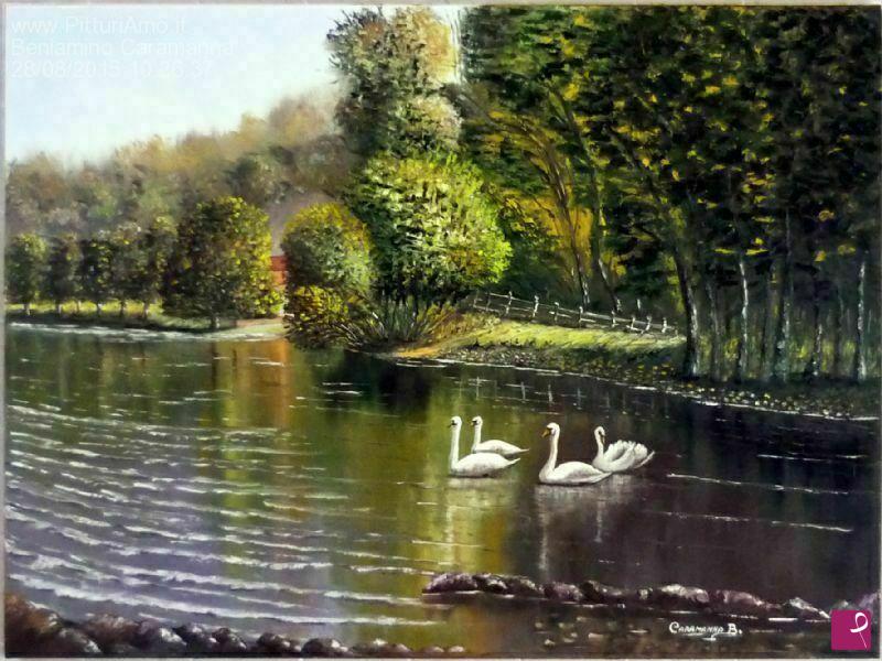quadri in vendita online - il lago dei cigni