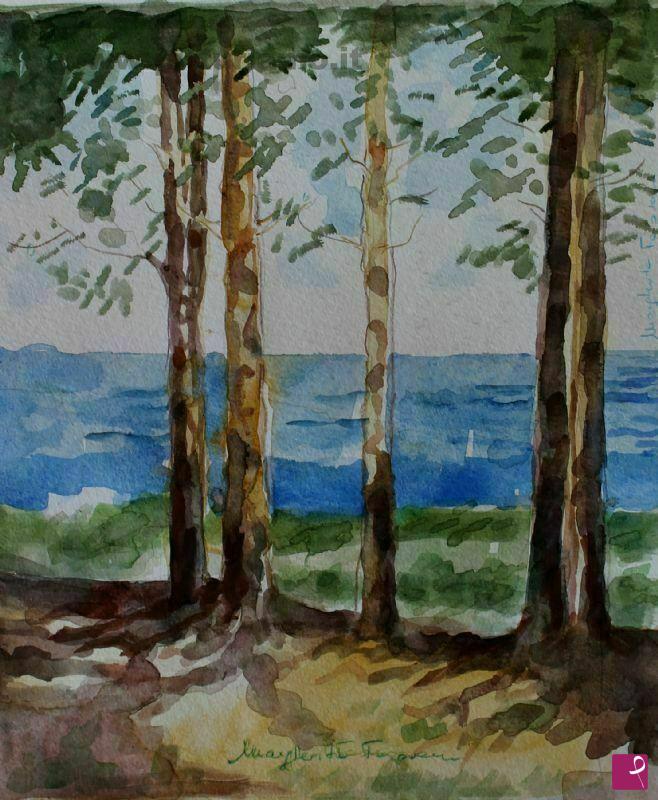 quadri in vendita online - Il mare tra gli alberi