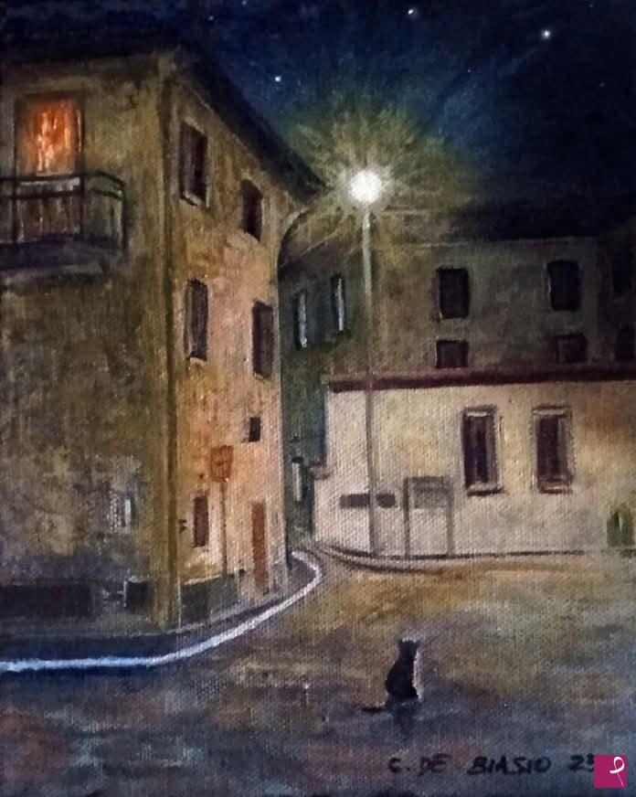 quadri in vendita online - il  mio  paesello  di  notte,Bellinzago Lombardo