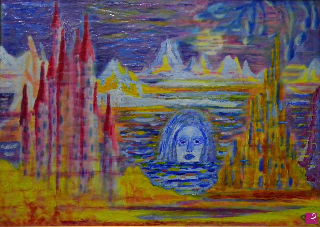 quadri in vendita online - IL MISTERIOSO LAGO DI MOKKEJOV, LA SIRENA CHE ESCE DALL'ACQUA