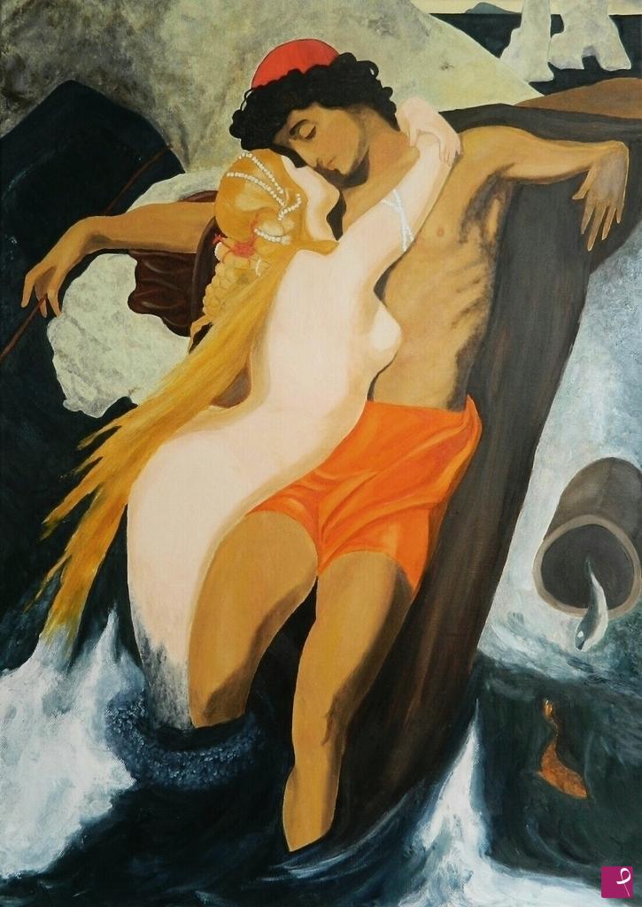 quadri in vendita online - Il pescatore e la sirena