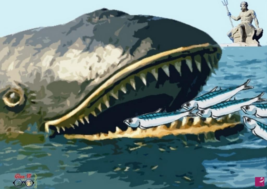 quadri in vendita online - Il pescecane e le sardine 