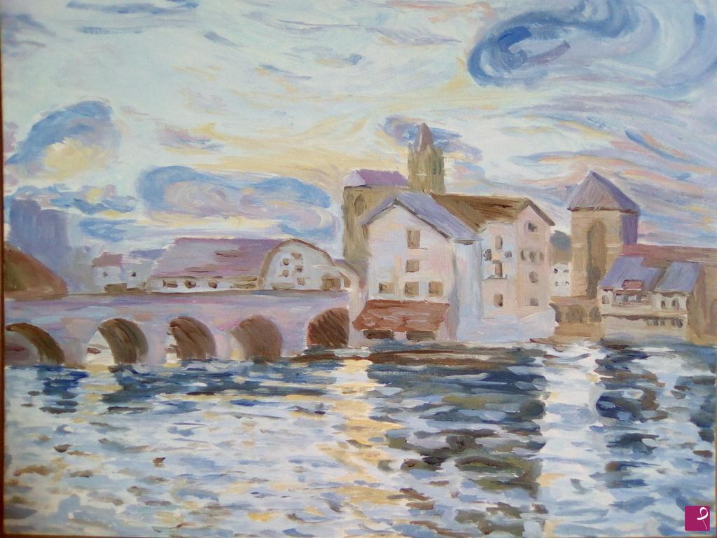 quadri in vendita online - Il ponte di Moret al tramonto