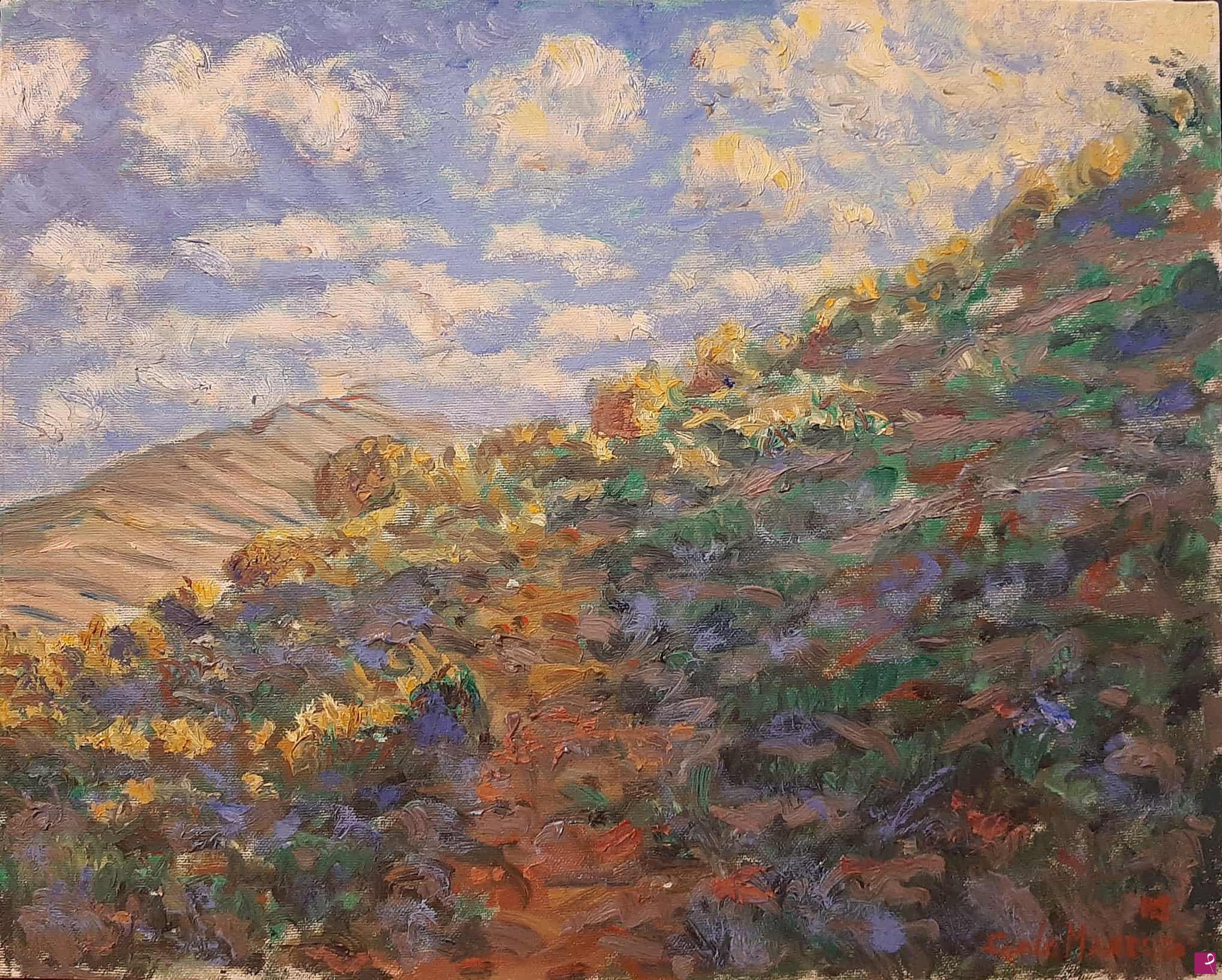 quadri in vendita online - Il sole dietro la collina